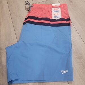 Speedo Men's FlipTurns Coral Sky Blue Board Short Large Swimwear Vacation NEW